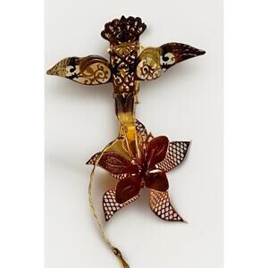 Vintage Baldwin Brass Ornament Bird Flower With Box Made In USA 4”